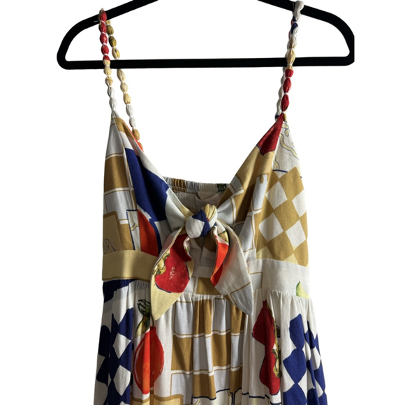 NWT Caroline Constas Linen blend Maxi Dress S White Blue Fruit Print - Picture 6 of 12